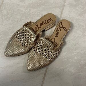 Sam Edelman Metallic Gold Woven Mules